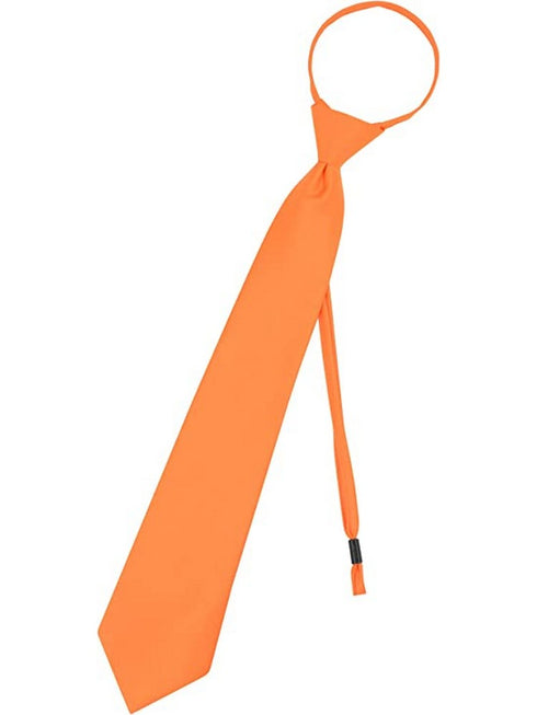 Boys Multi Color Pre Tied Junior Solid Adjustable Zipper Neck Tie - SophiasStyle.com